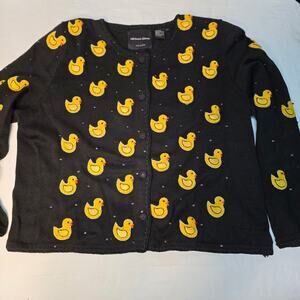 Michael Simon Vintage Rubber Duck Front Button Sweater Black Sz XL free shipping